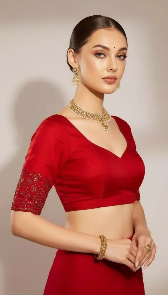 Joban Fashion Red Fandy Satin Silk Party Wear Sarees - Image 3