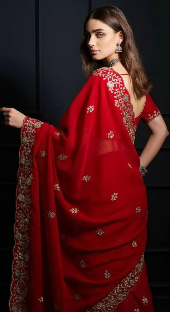 Joban Fashion Red Fandy Satin Silk Party Wear Sarees - Image 6