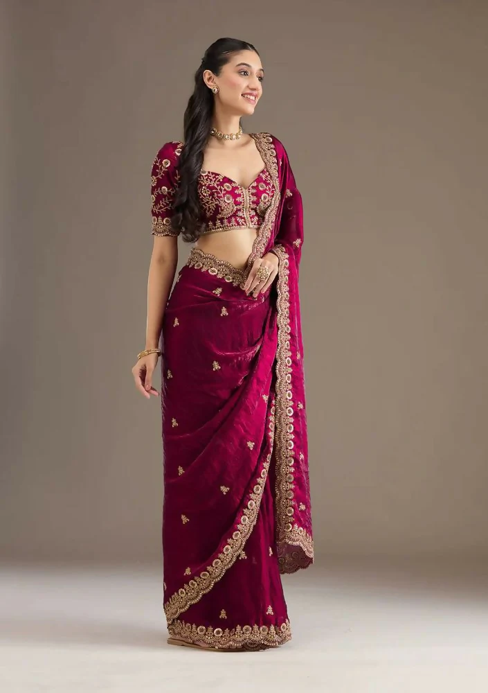 Joban Fashion Red Frendy Satin Silk Party Wear Sarees - Image 2