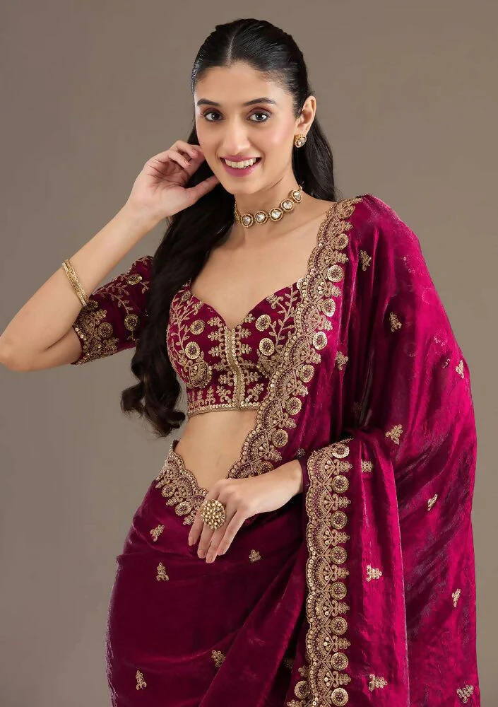 Joban Fashion Red Frendy Satin Silk Party Wear Sarees - Image 4
