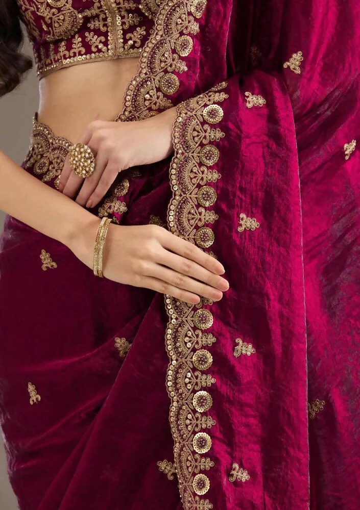 Joban Fashion Red Frendy Satin Silk Party Wear Sarees - Image 5