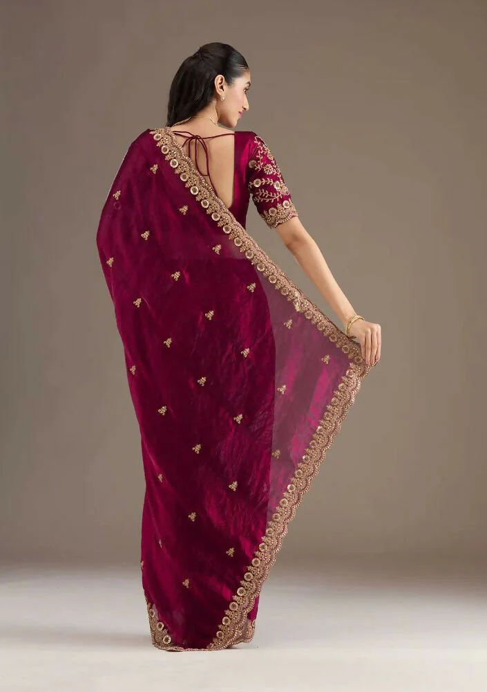 Joban Fashion Red Frendy Satin Silk Party Wear Sarees - Image 6