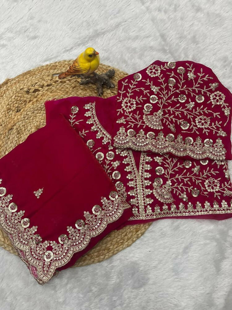 Joban Fashion Red Frendy Satin Silk Party Wear Sarees - Image 7