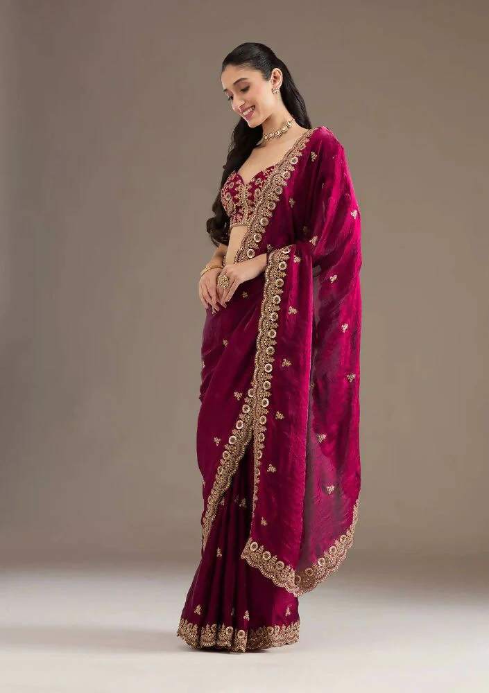 Joban Fashion Red Frendy Satin Silk Party Wear Sarees - Image 9