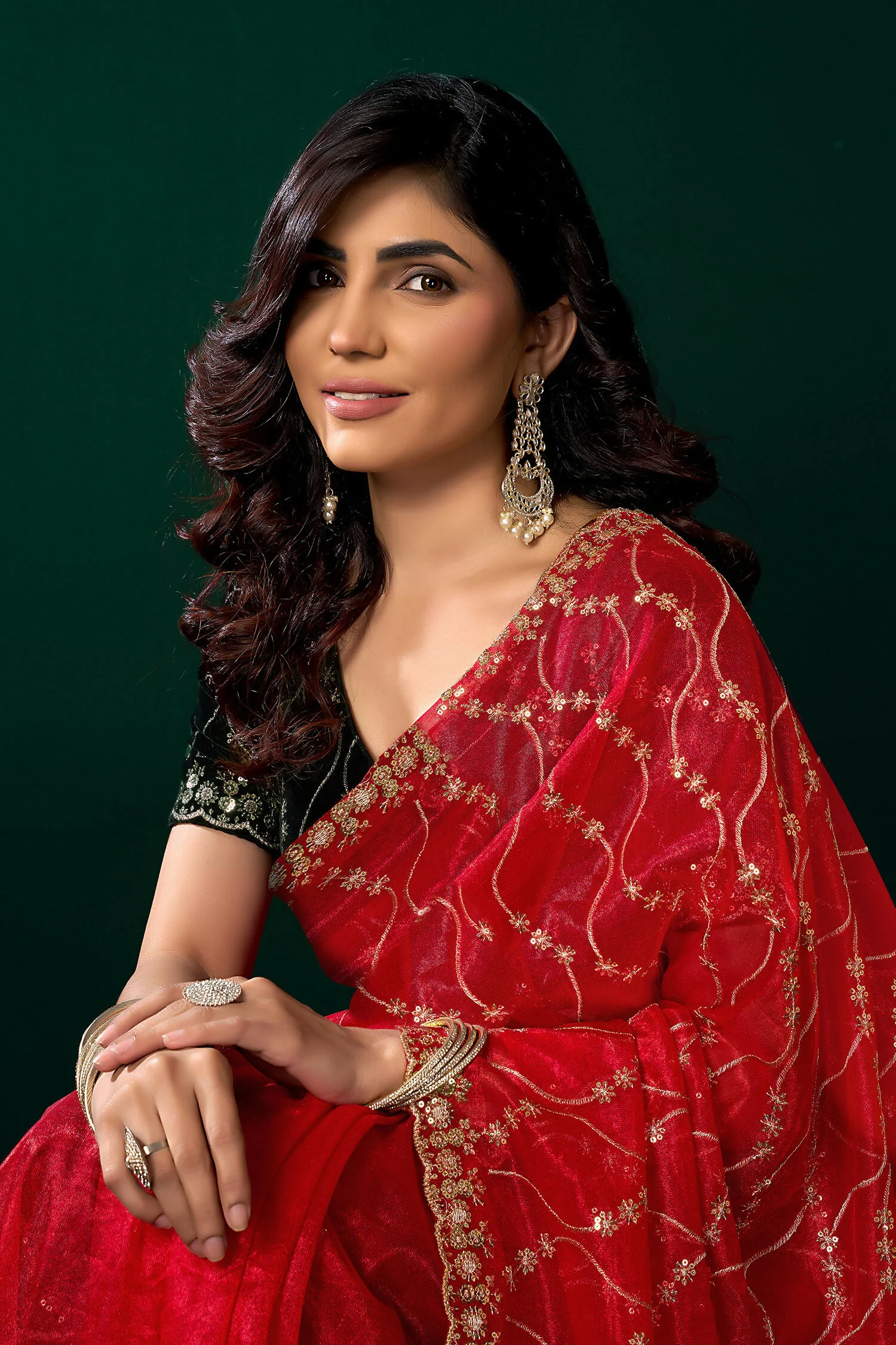 Joban Fashion Red Net Party Wear Sarees - Image 3