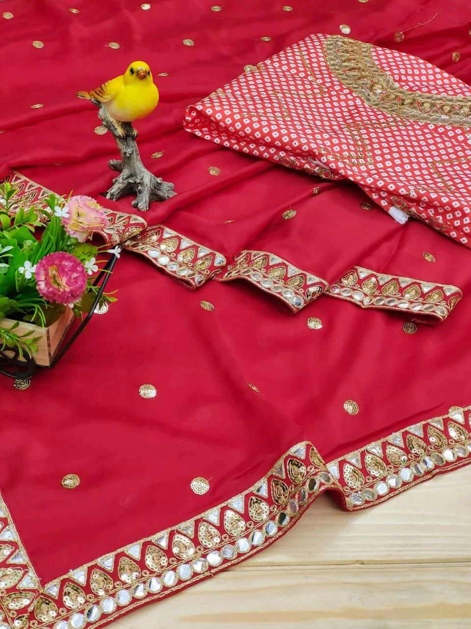 Joban Fashion Red Rangoli silk Party Wear Sarees - Image 4
