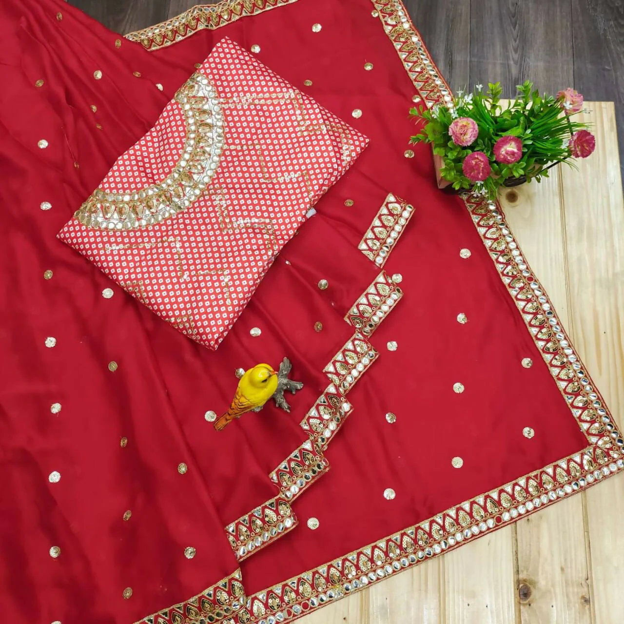 Joban Fashion Red Rangoli silk Party Wear Sarees - Image 6
