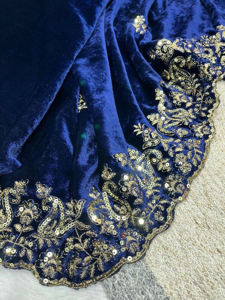 Joban Fashion Royal Blue 9000 Velvet Party Wear Sarees - Image 6