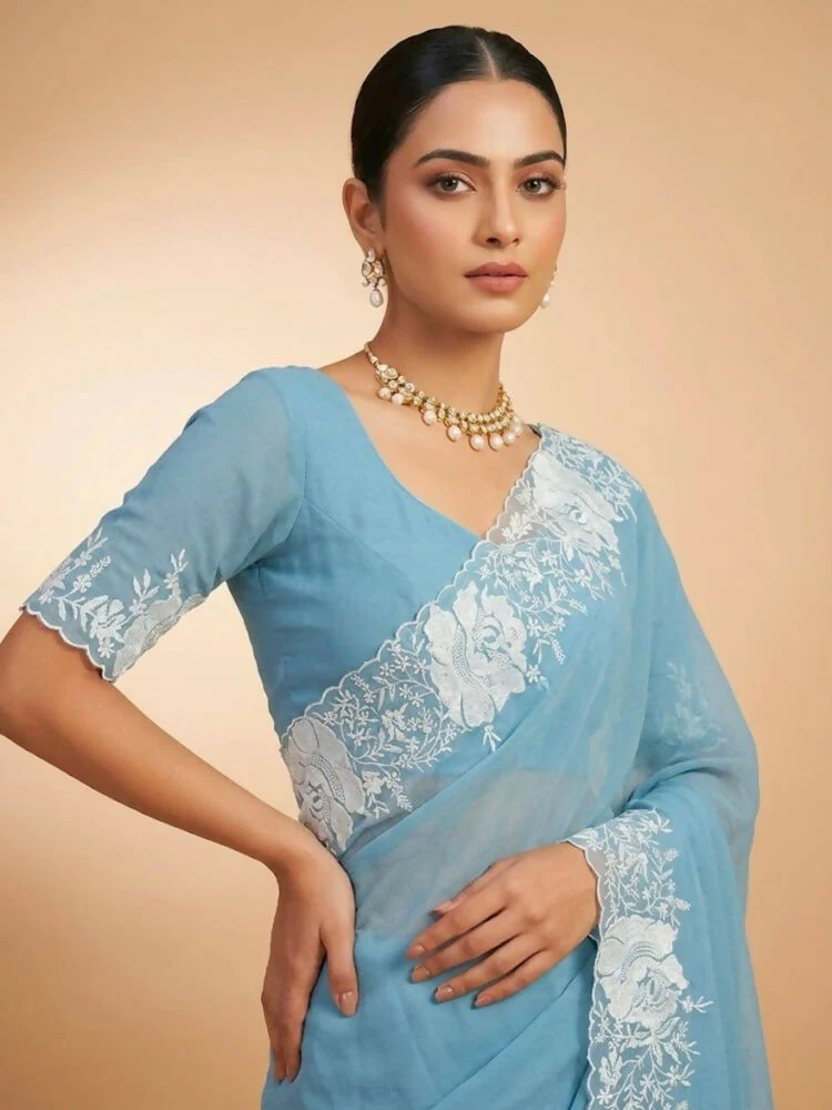 Joban Fashion Sky Blue Candy Crush Party Wear Sarees - Image 4
