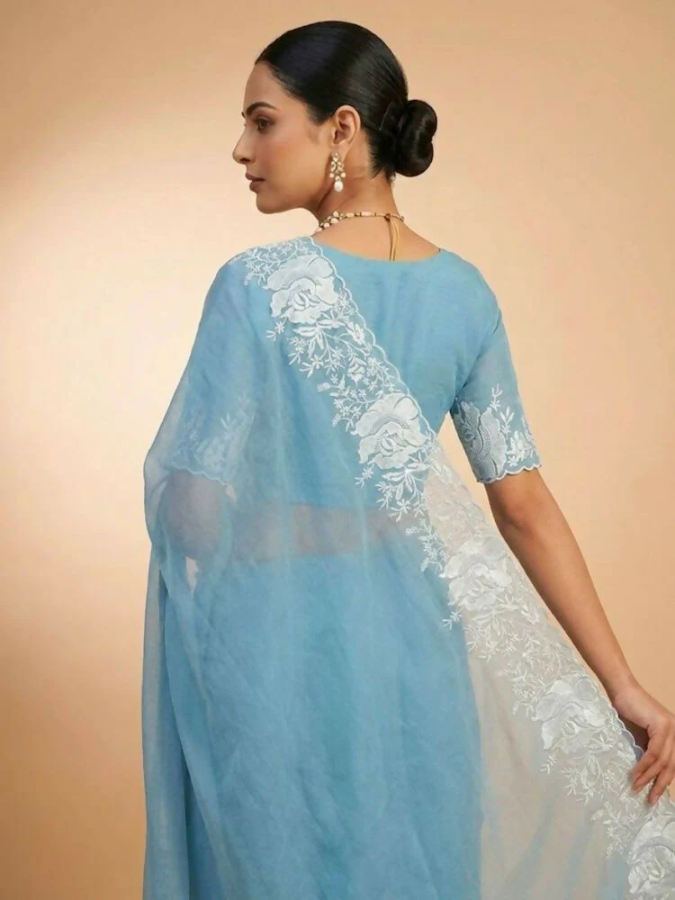 Joban Fashion Sky Blue Candy Crush Party Wear Sarees - Image 5