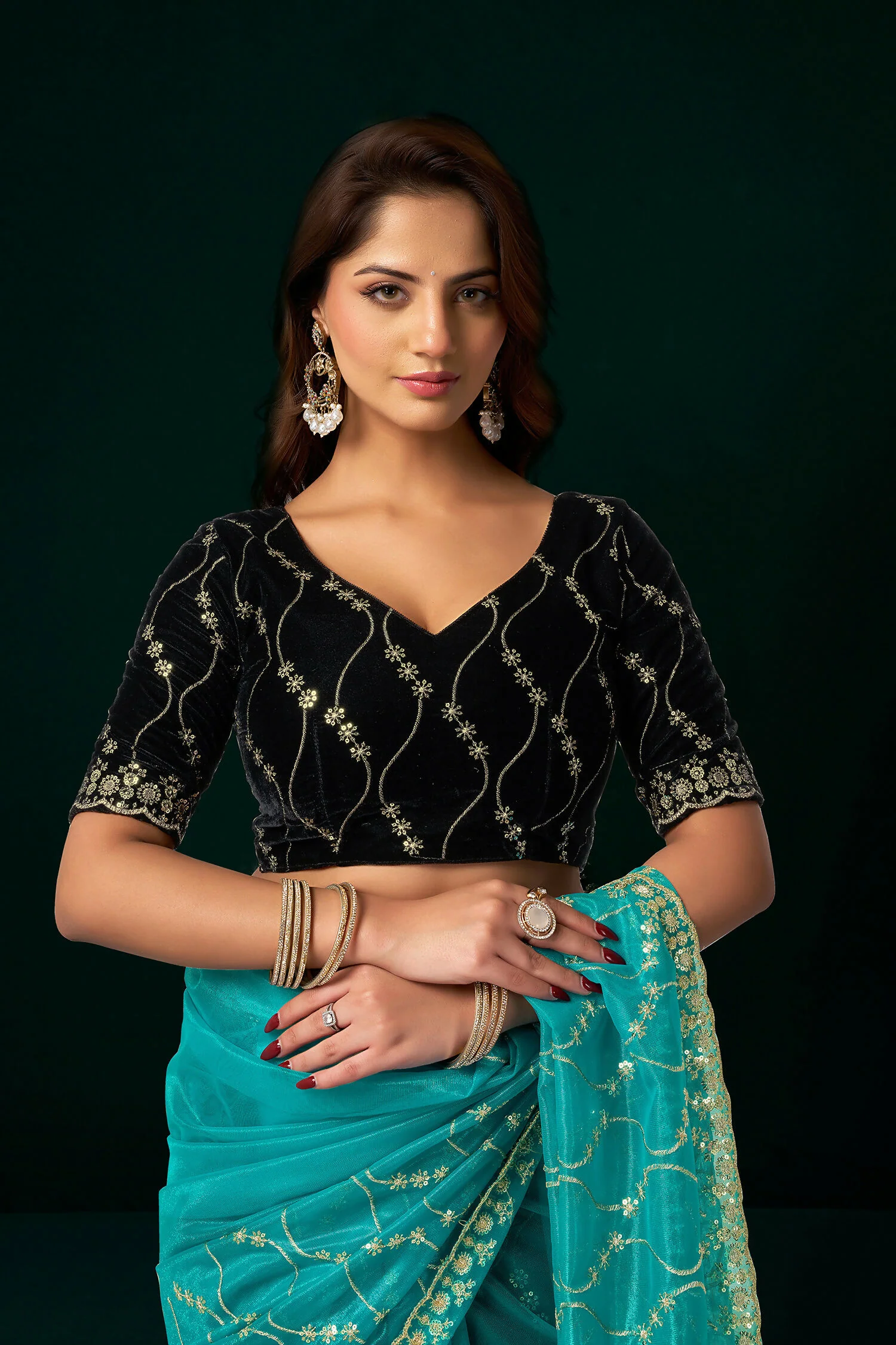 Joban Fashion Turquoise Net Party Wear Sarees - Image 7