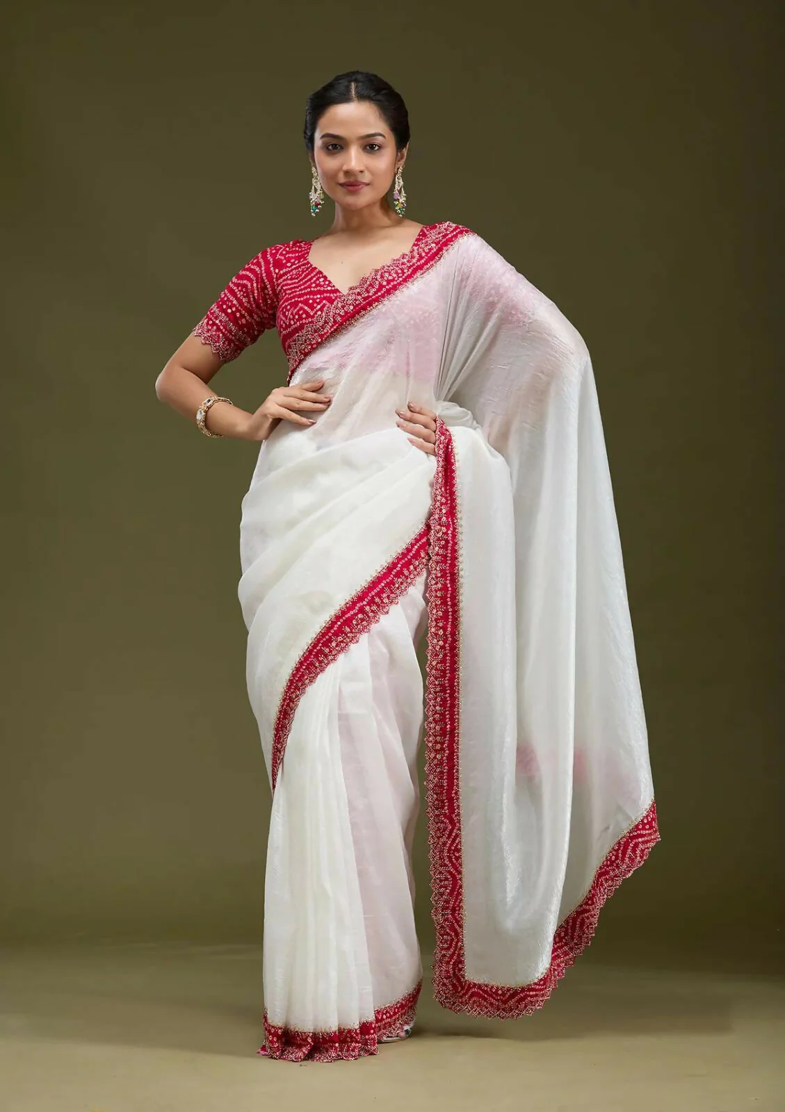 Joban Fashion White Tissue Gold Crush Party Wear Sarees