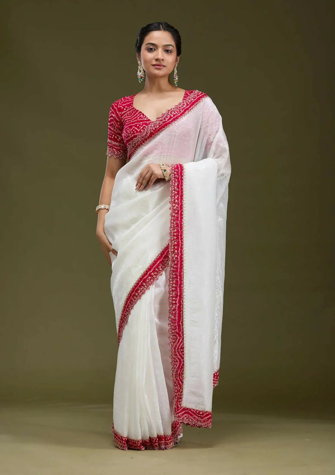 Joban Fashion White Tissue Gold Crush Party Wear Sarees - Image 2