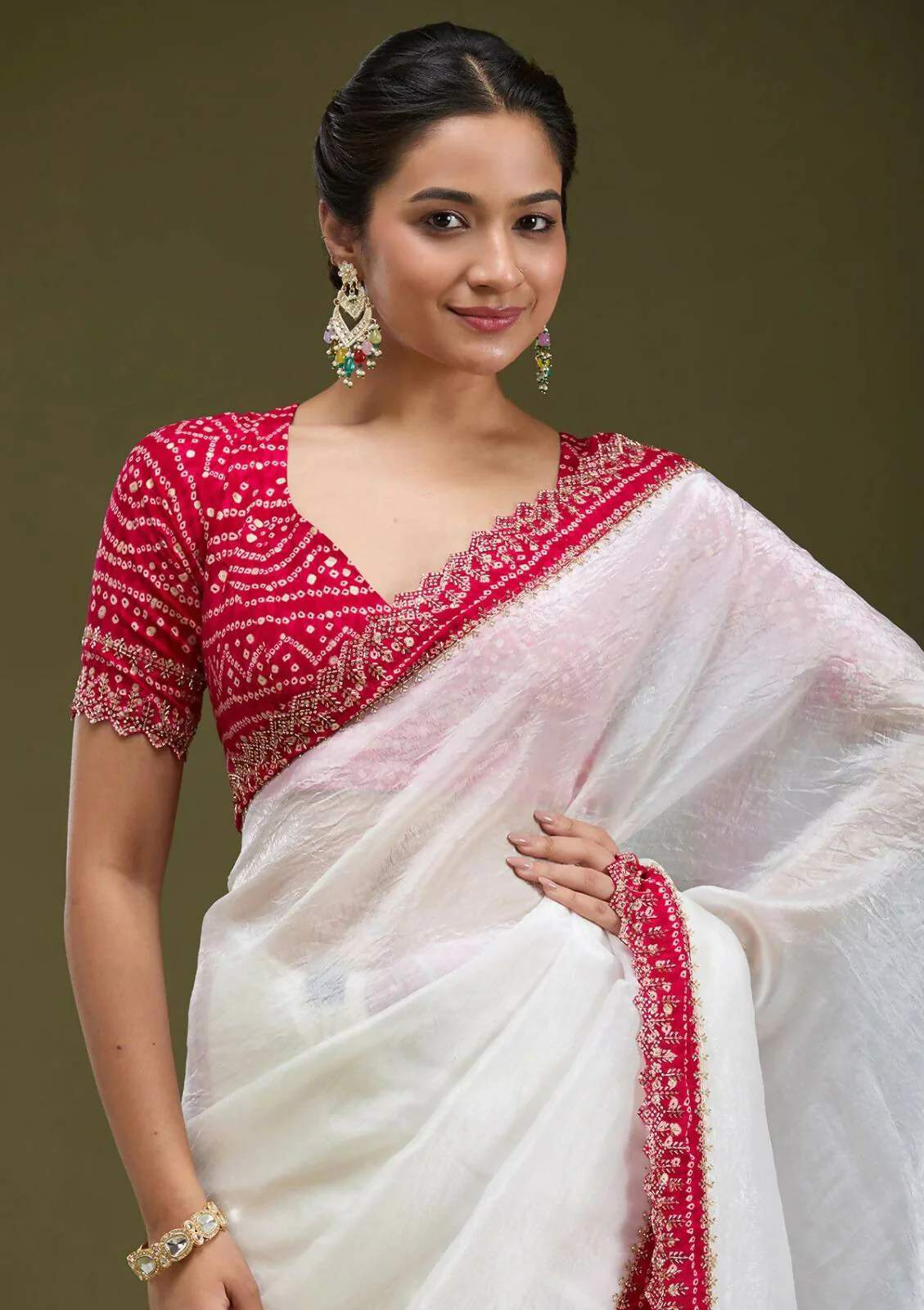 Joban Fashion White Tissue Gold Crush Party Wear Sarees - Image 3