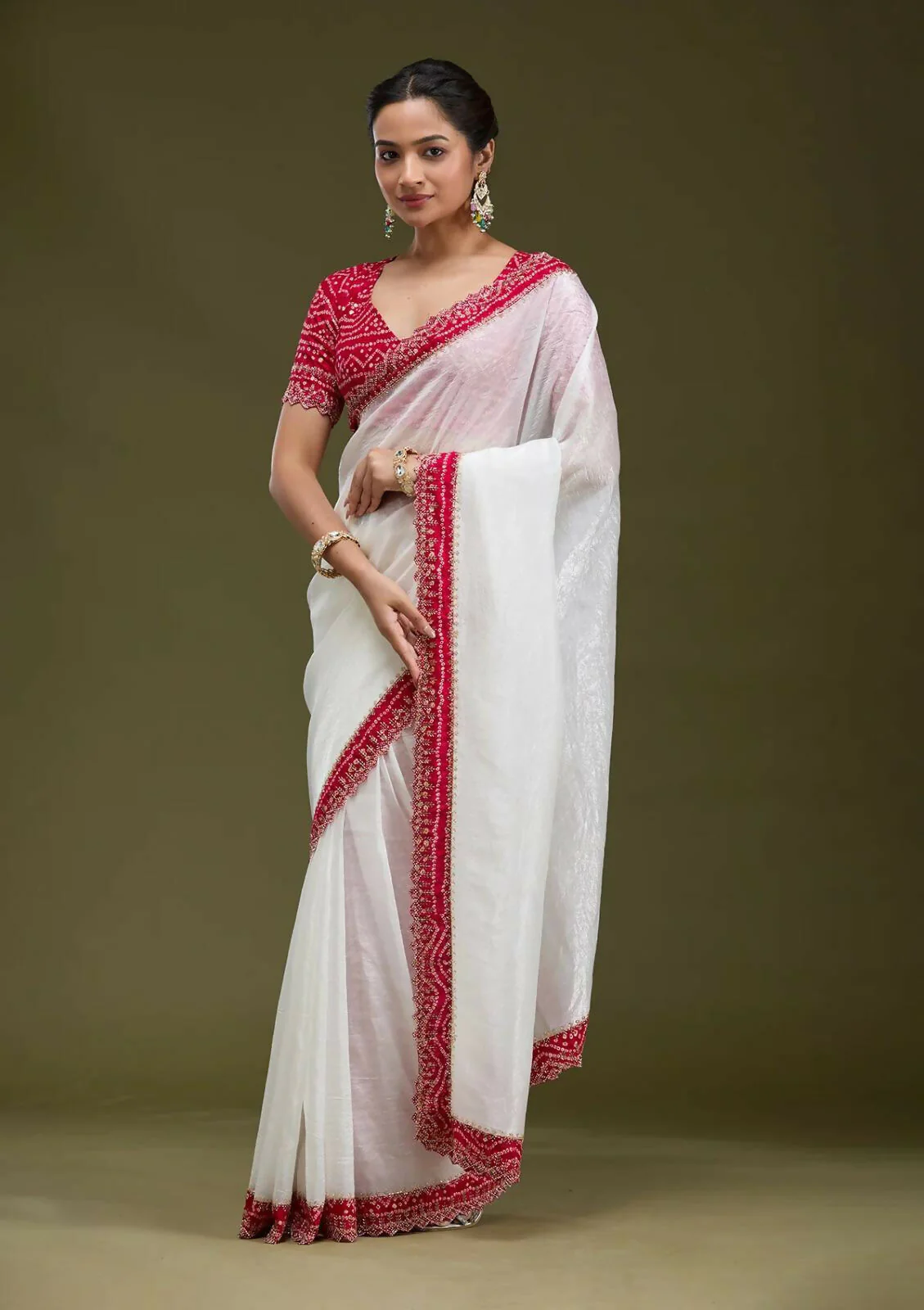 Joban Fashion White Tissue Gold Crush Party Wear Sarees - Image 6