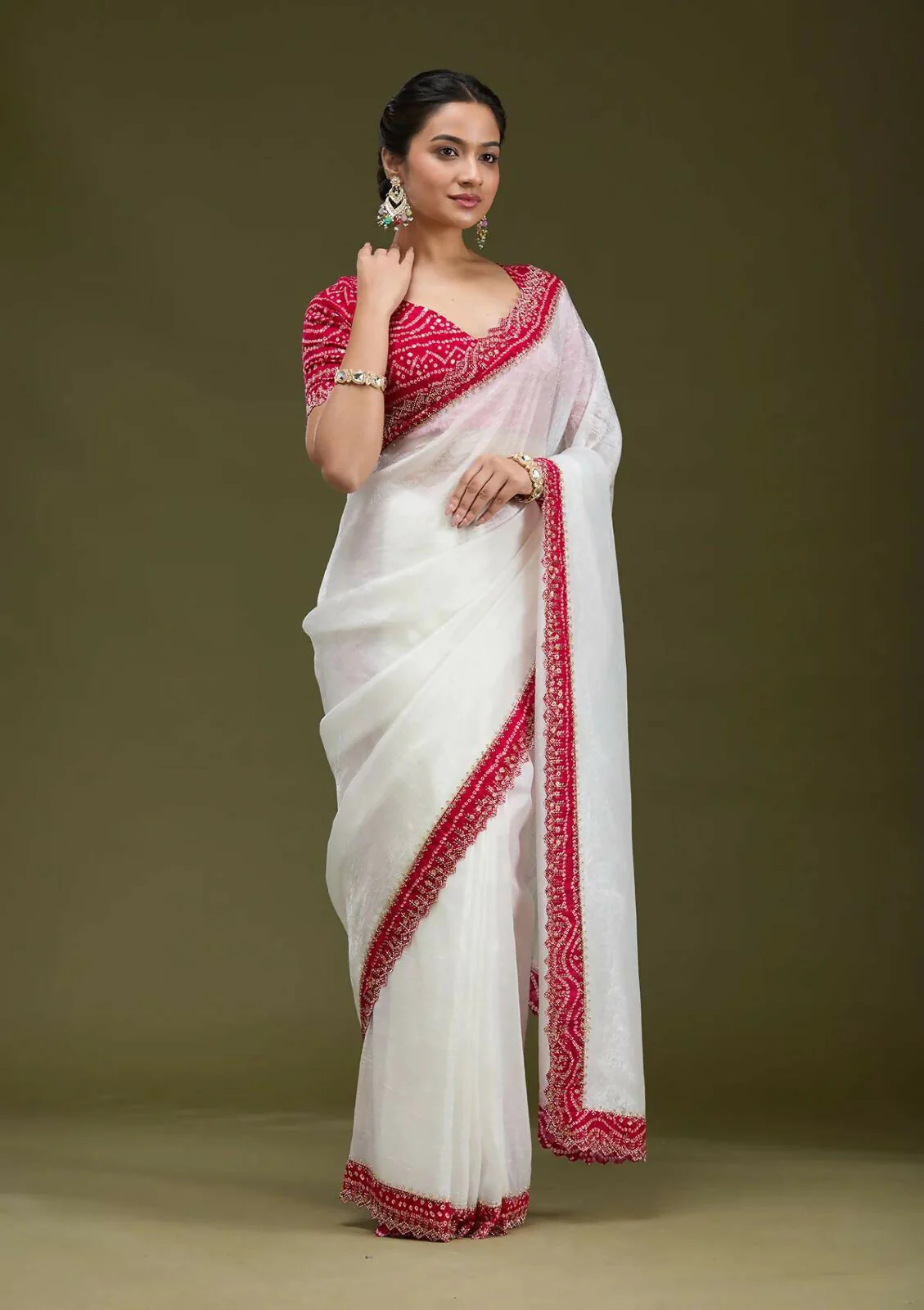 Joban Fashion White Tissue Gold Crush Party Wear Sarees - Image 7