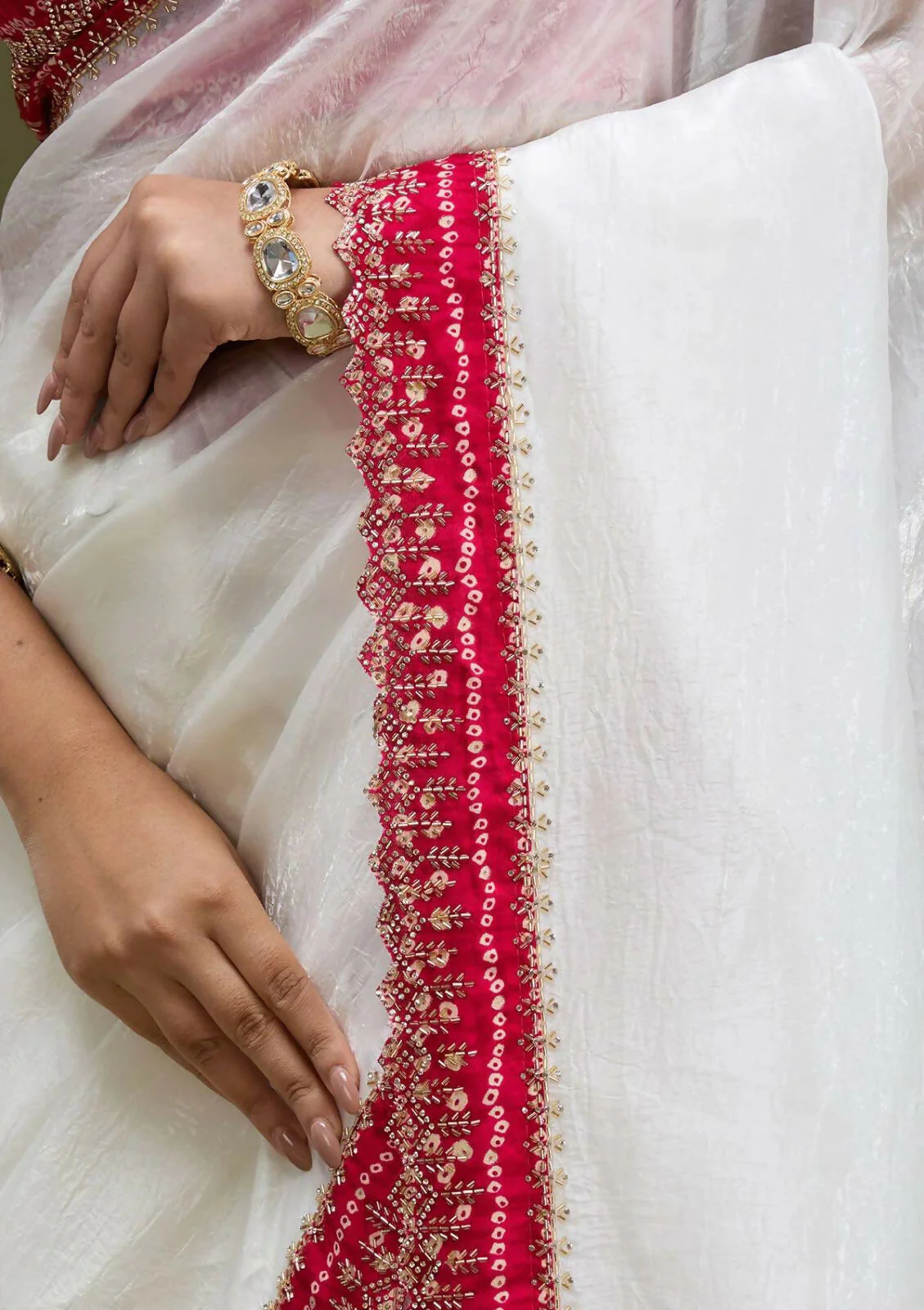 Joban Fashion White Tissue Gold Crush Party Wear Sarees - Image 8
