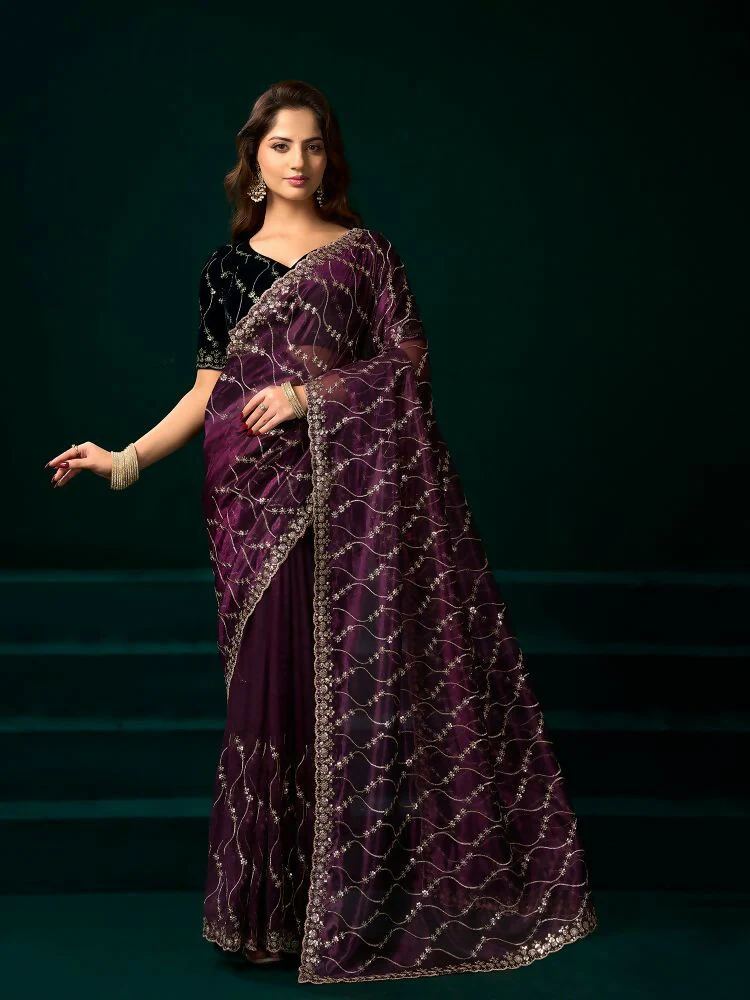 Joban Fashion Wine Net Party Wear Sarees