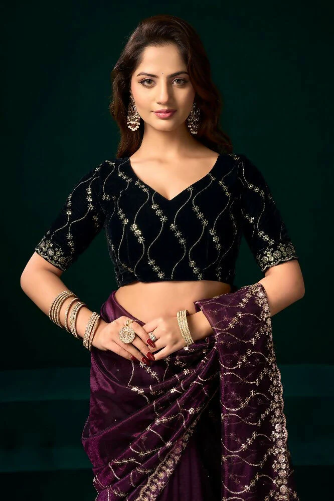 Joban Fashion Wine Net Party Wear Sarees - Image 5
