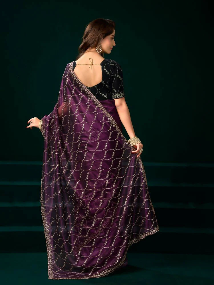 Joban Fashion Wine Net Party Wear Sarees - Image 6