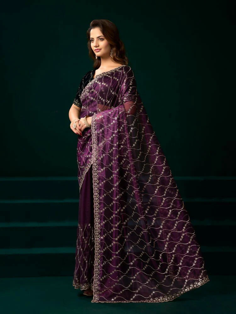 Joban Fashion Wine Net Party Wear Sarees - Image 7