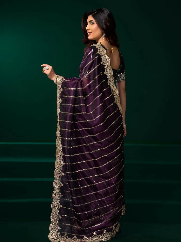 Joban Fashion Wine Net Party Wear Sarees - Image 5