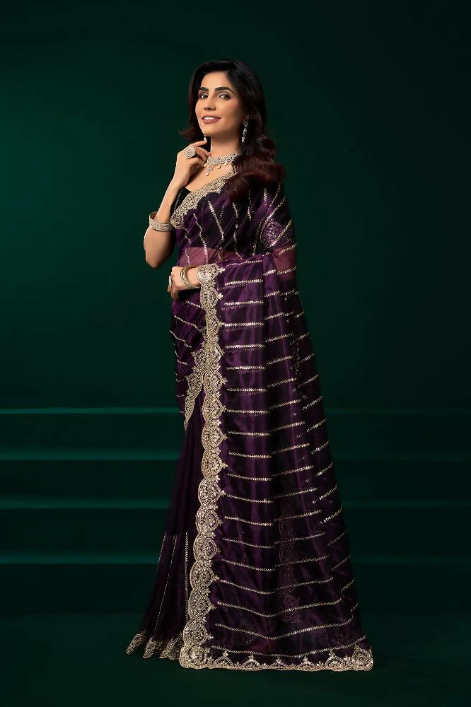 Joban Fashion Wine Net Party Wear Sarees - Image 6
