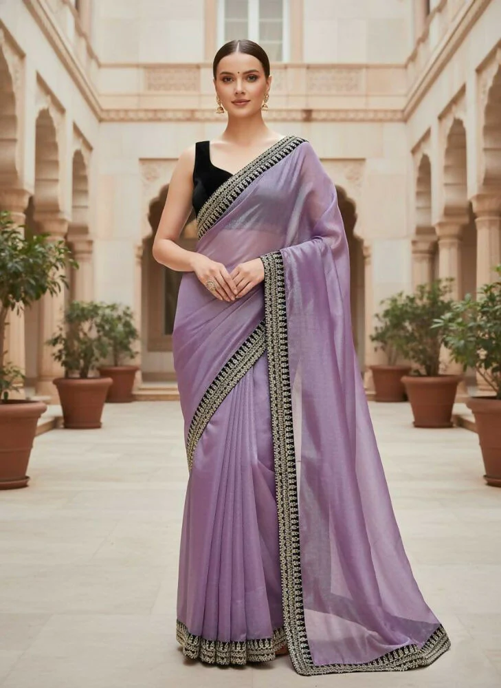 Joban Fashion Wine Soft twill Net Party Wear Sarees - Image 2