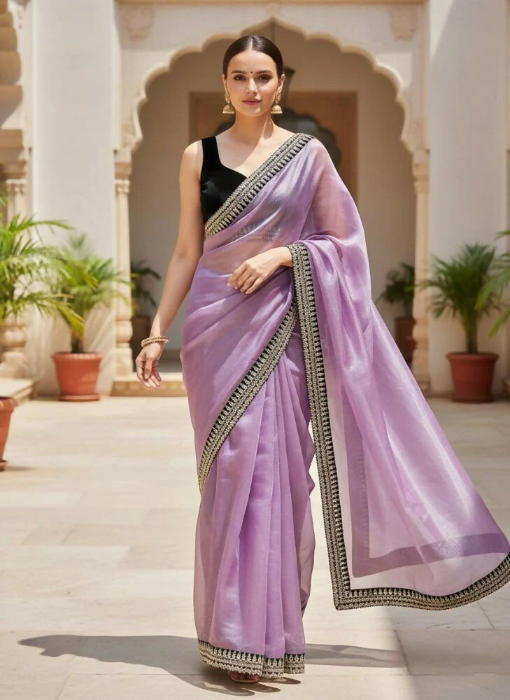 Joban Fashion Wine Soft twill Net Party Wear Sarees - Image 3
