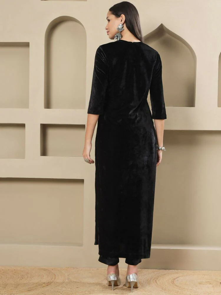 Joban Fashion Women Black Velvet Hand Embellishment Stitched Kurta Set - Image 7