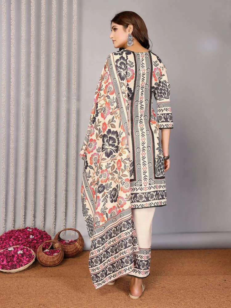 Joban Fashion Women Cream Linen Printed Stitched Kurta Set - Image 4