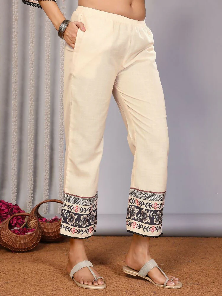 Joban Fashion Women Cream Linen Printed Stitched Kurta Set - Image 6