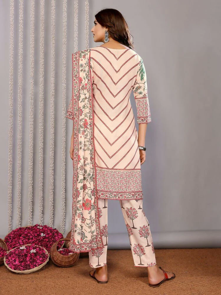 Joban Fashion Women Cream Linen Printed Stitched Kurta Set - Image 6