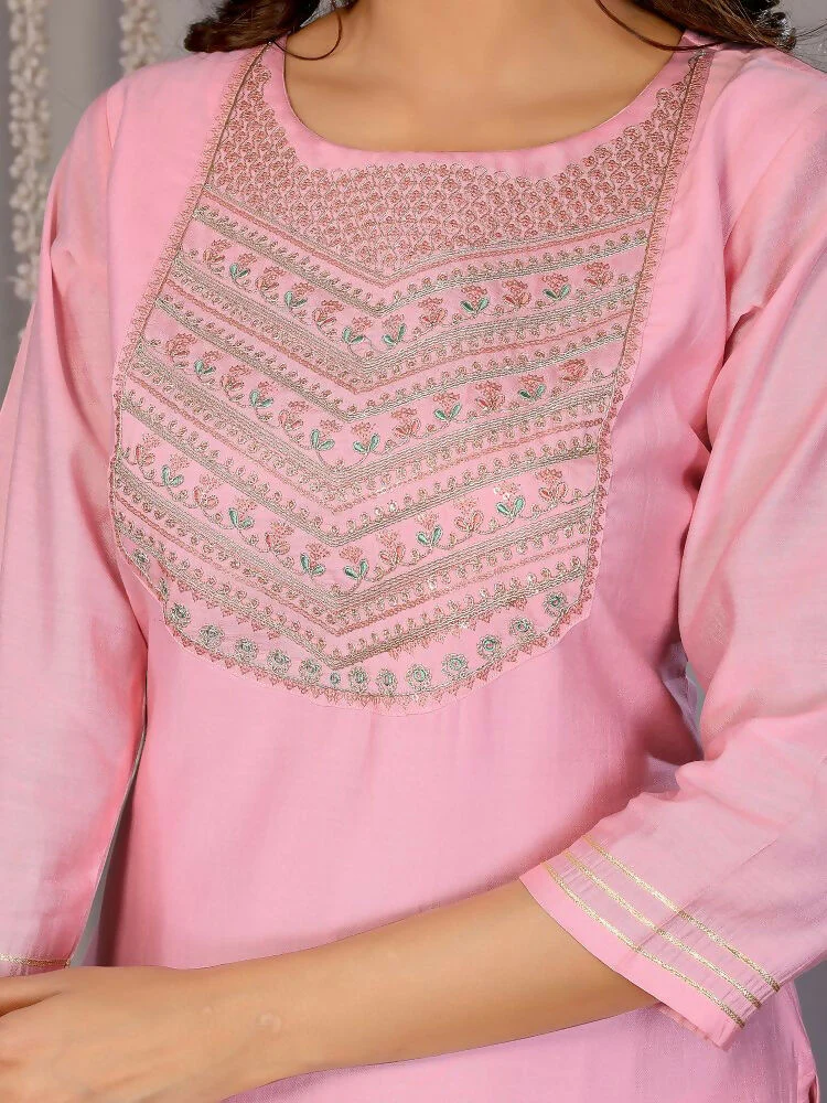 Joban Fashion Women Light Pink Roman Embroidery Stitched Kurta Set - Image 4