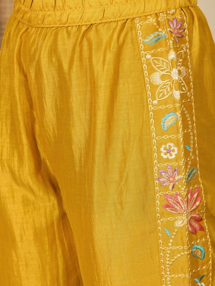 Joban Fashion Women Mustard Roman Silk Embroidered Stitched Kurta Set - Image 4
