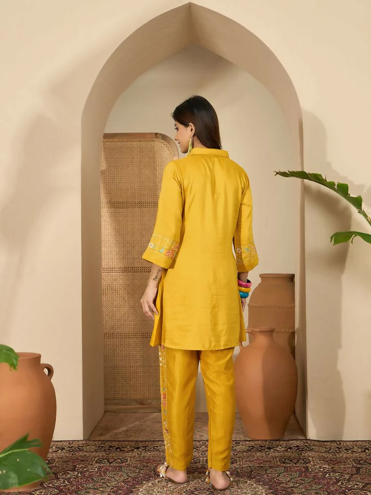 Joban Fashion Women Mustard Roman Silk Embroidered Stitched Kurta Set - Image 5