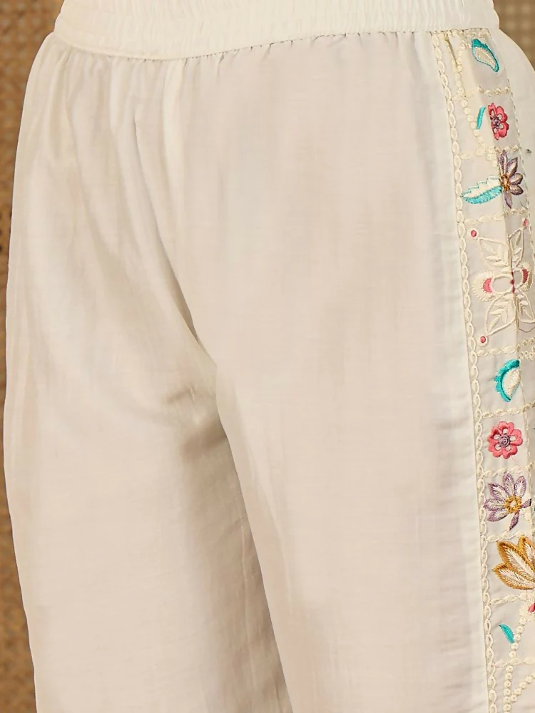 Joban Fashion Women Off-White Roman Silk Embroidered Stitched Kurta Set - Image 4