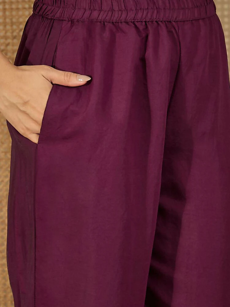 Joban Fashion Women Purple Roman Silk Embroidered Stitched Kurta Set - Image 4