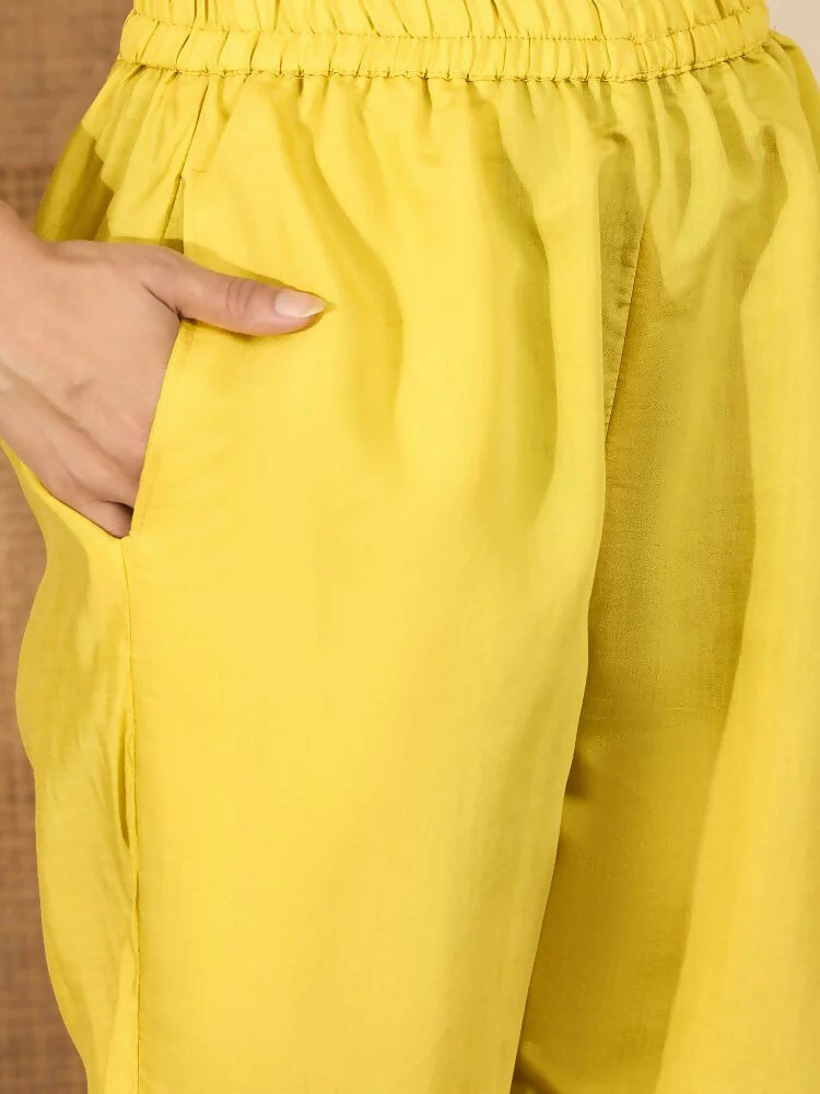 Joban Fashion Women Yellow Roman Silk Embroidered Stitched Kurta Set - Image 6