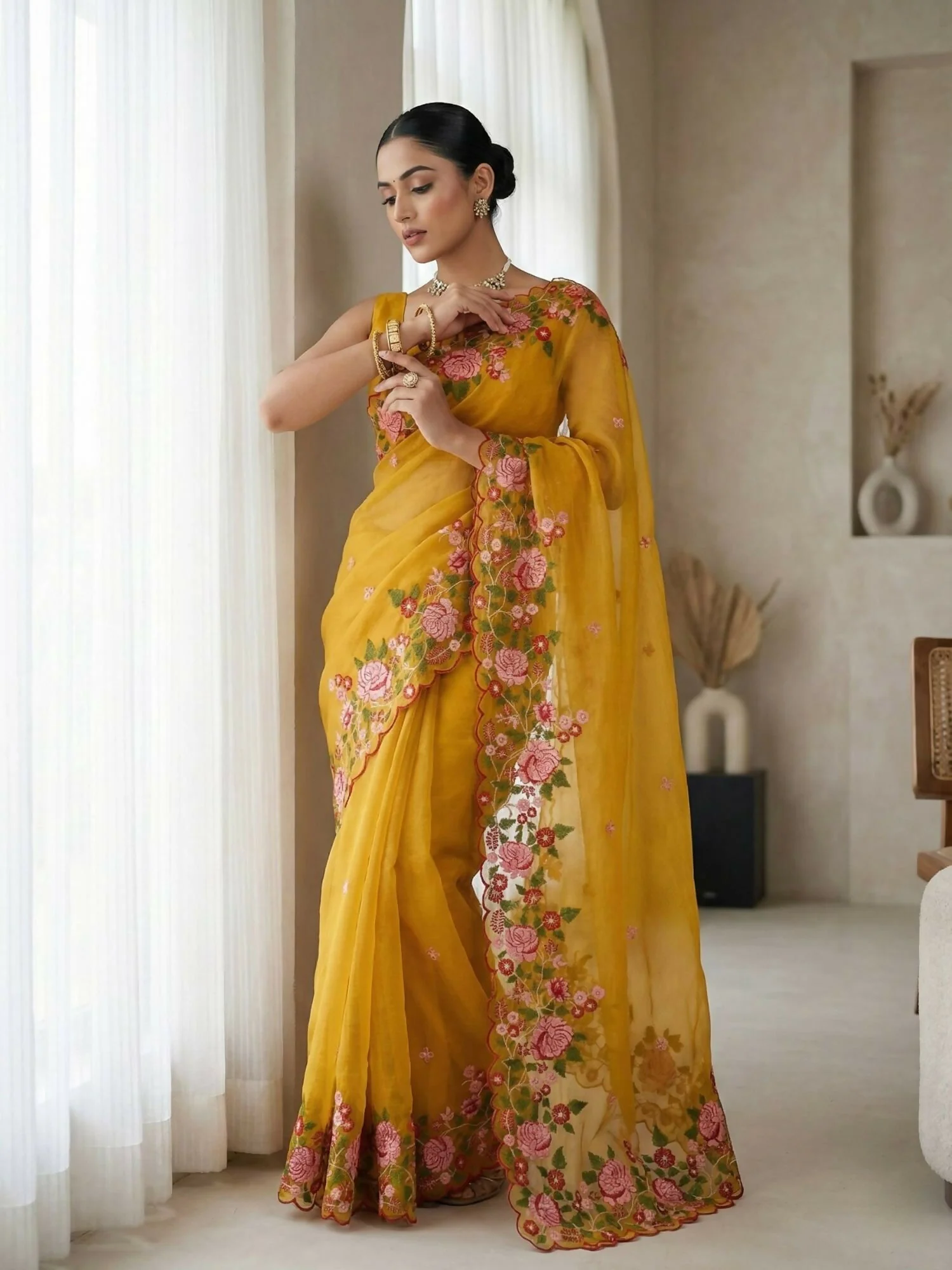 Joban Fashion Yellow Candy Crush Party Wear Sarees