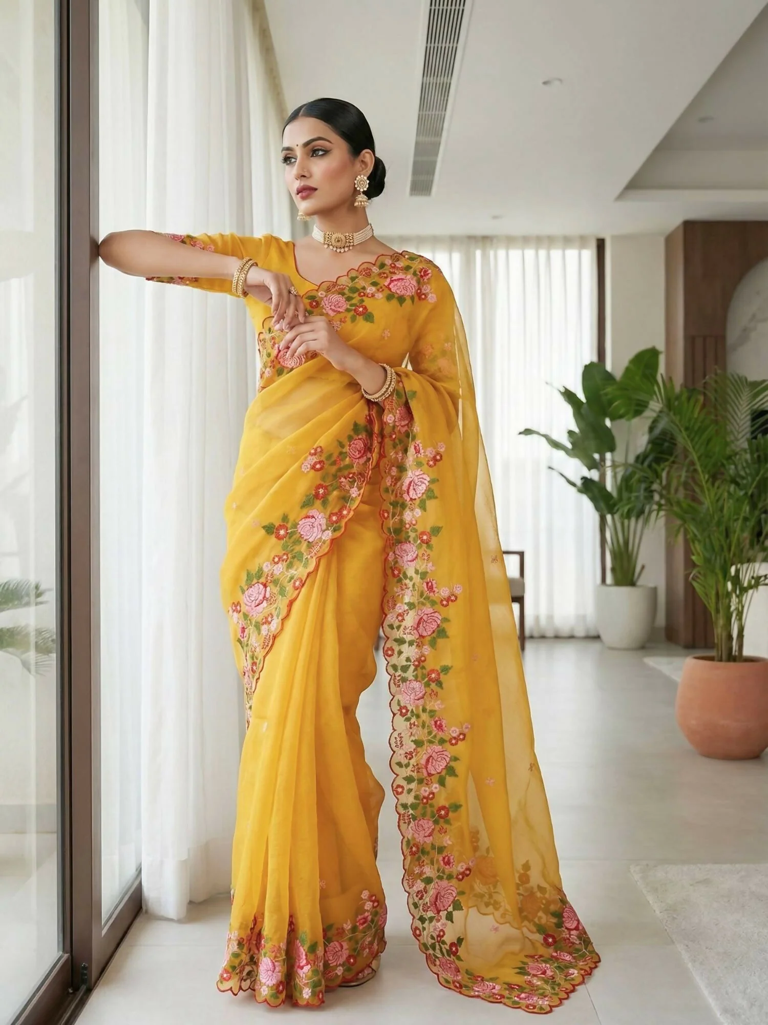 Joban Fashion Yellow Candy Crush Party Wear Sarees - Image 2