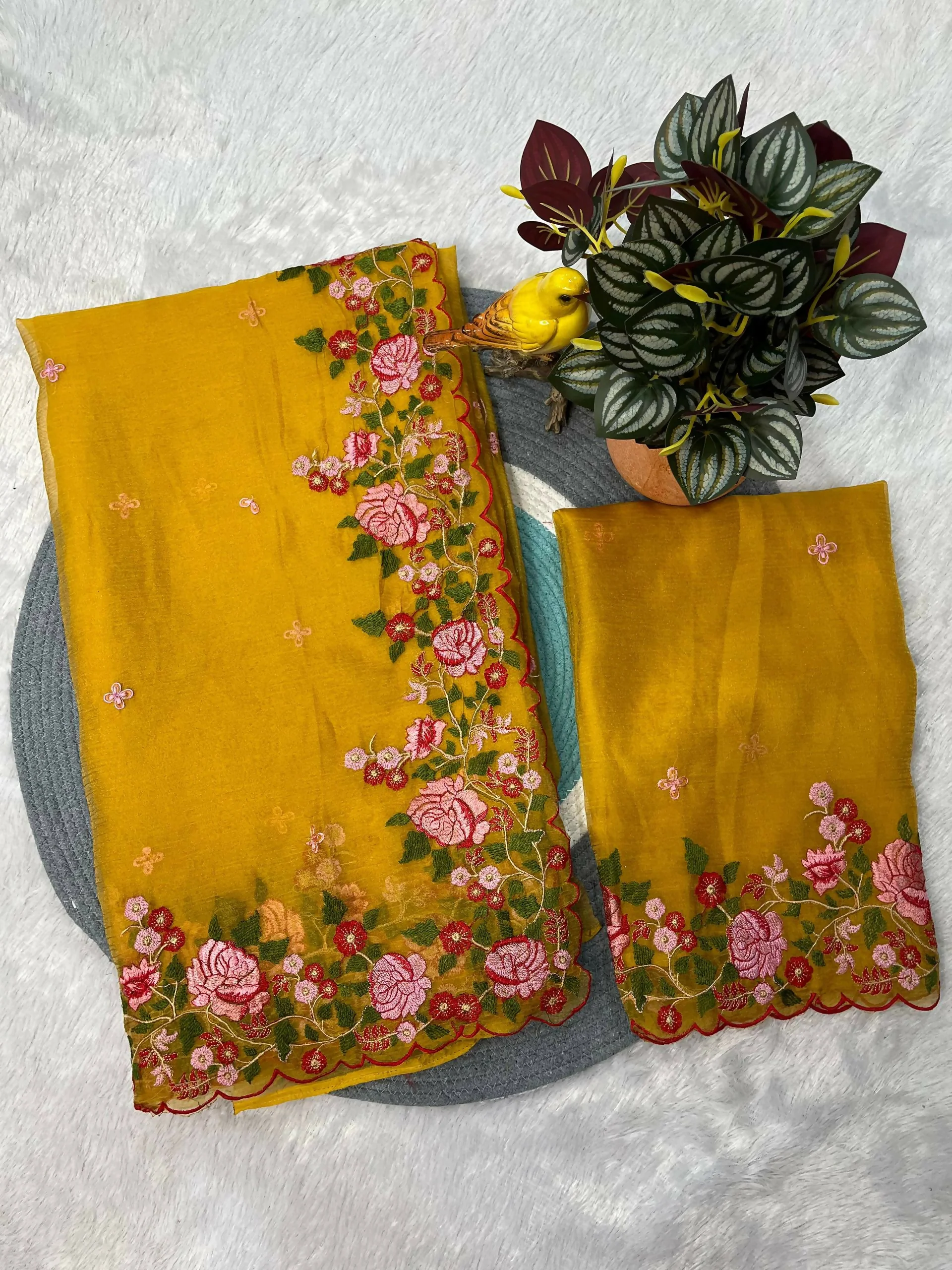 Joban Fashion Yellow Candy Crush Party Wear Sarees - Image 3