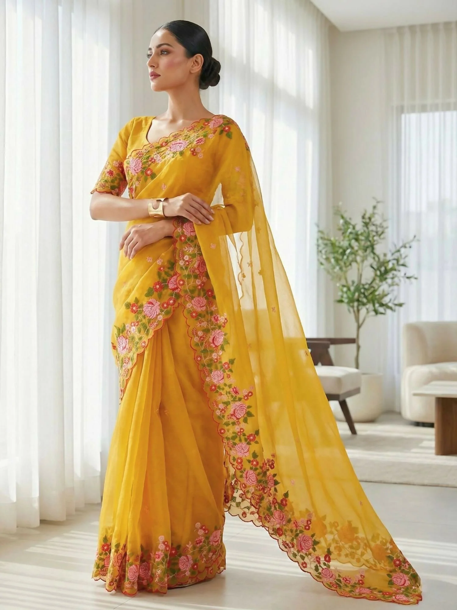 Joban Fashion Yellow Candy Crush Party Wear Sarees - Image 4