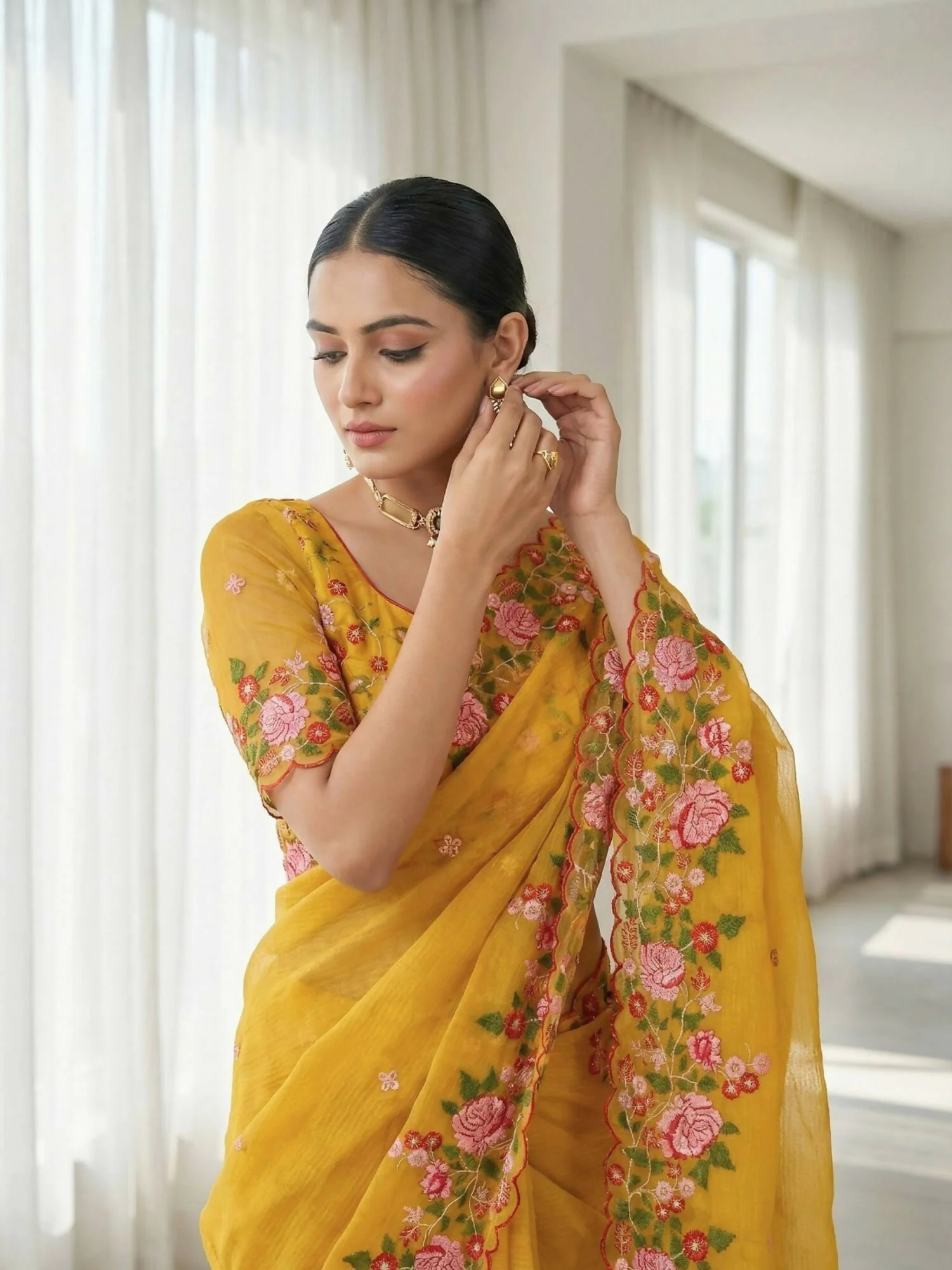 Joban Fashion Yellow Candy Crush Party Wear Sarees - Image 7