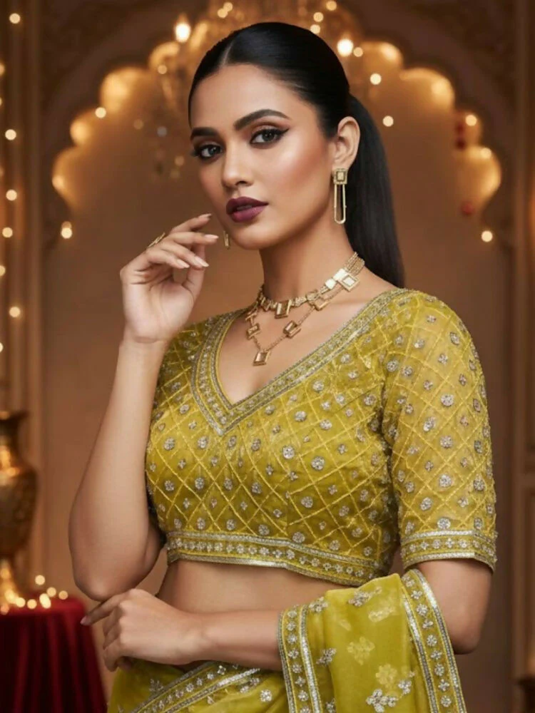 Joban Fashion Yellow Fandy Satin Silk Party Wear Sarees - Image 7