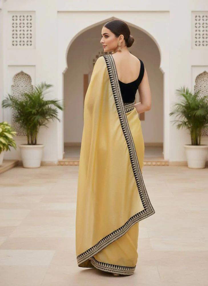 Joban Fashion Yellow Soft twill Net Party Wear Sarees - Image 5