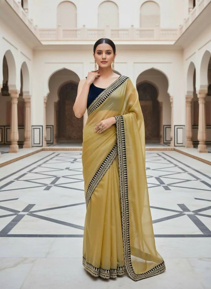 Joban Fashion Yellow Soft twill Net Party Wear Sarees - Image 6