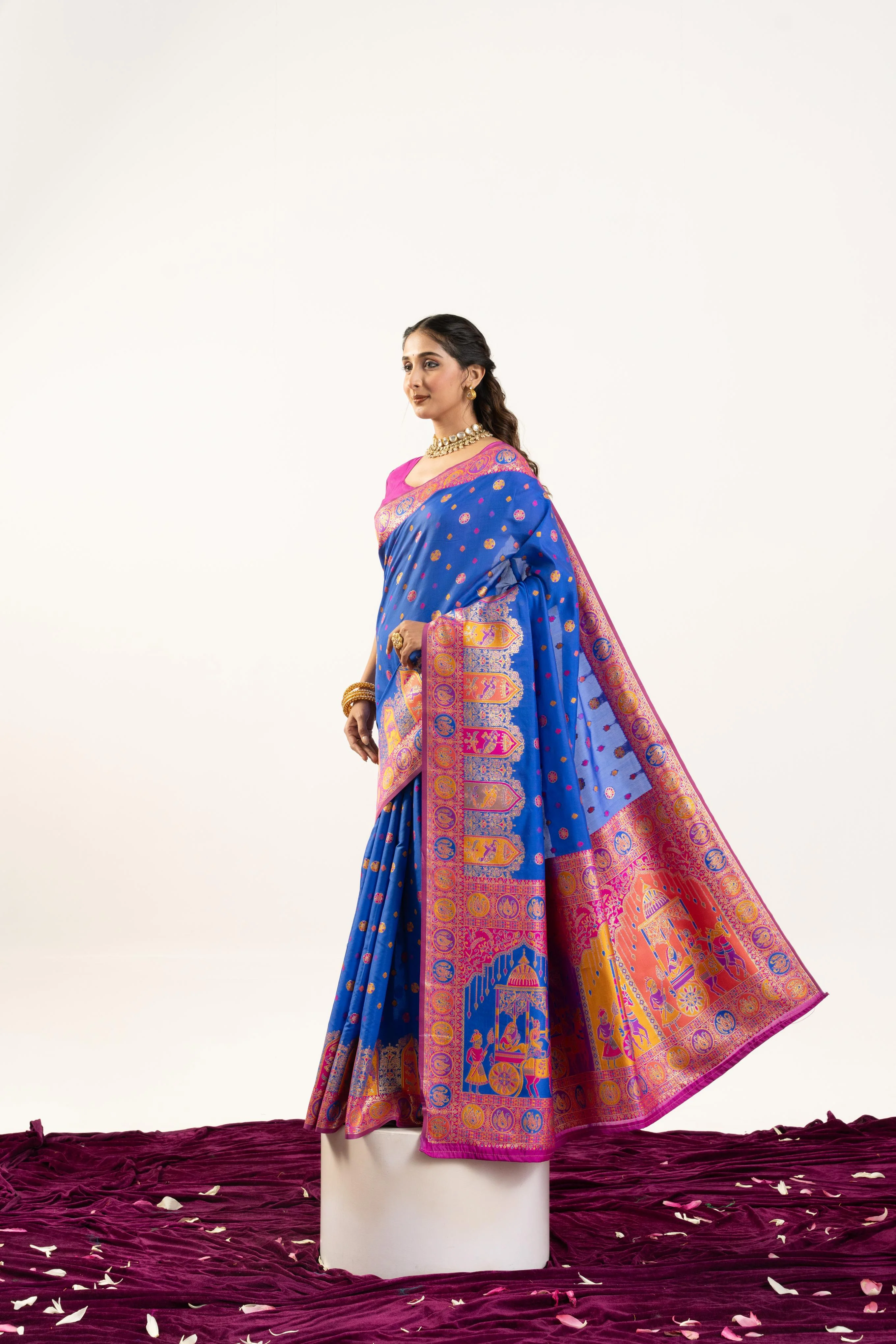 Jyoti Fashion Women's Blue Banarasi Pashmina Soft Silk Zari Woven Saree with Blouse - Image 2