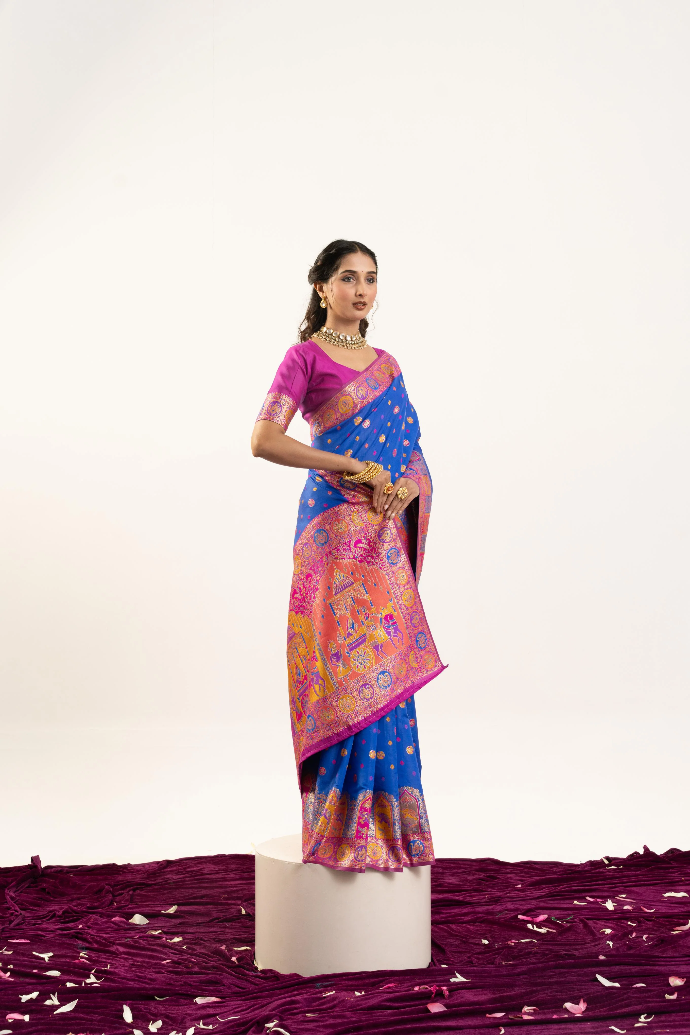 Jyoti Fashion Women's Blue Banarasi Pashmina Soft Silk Zari Woven Saree with Blouse - Image 4