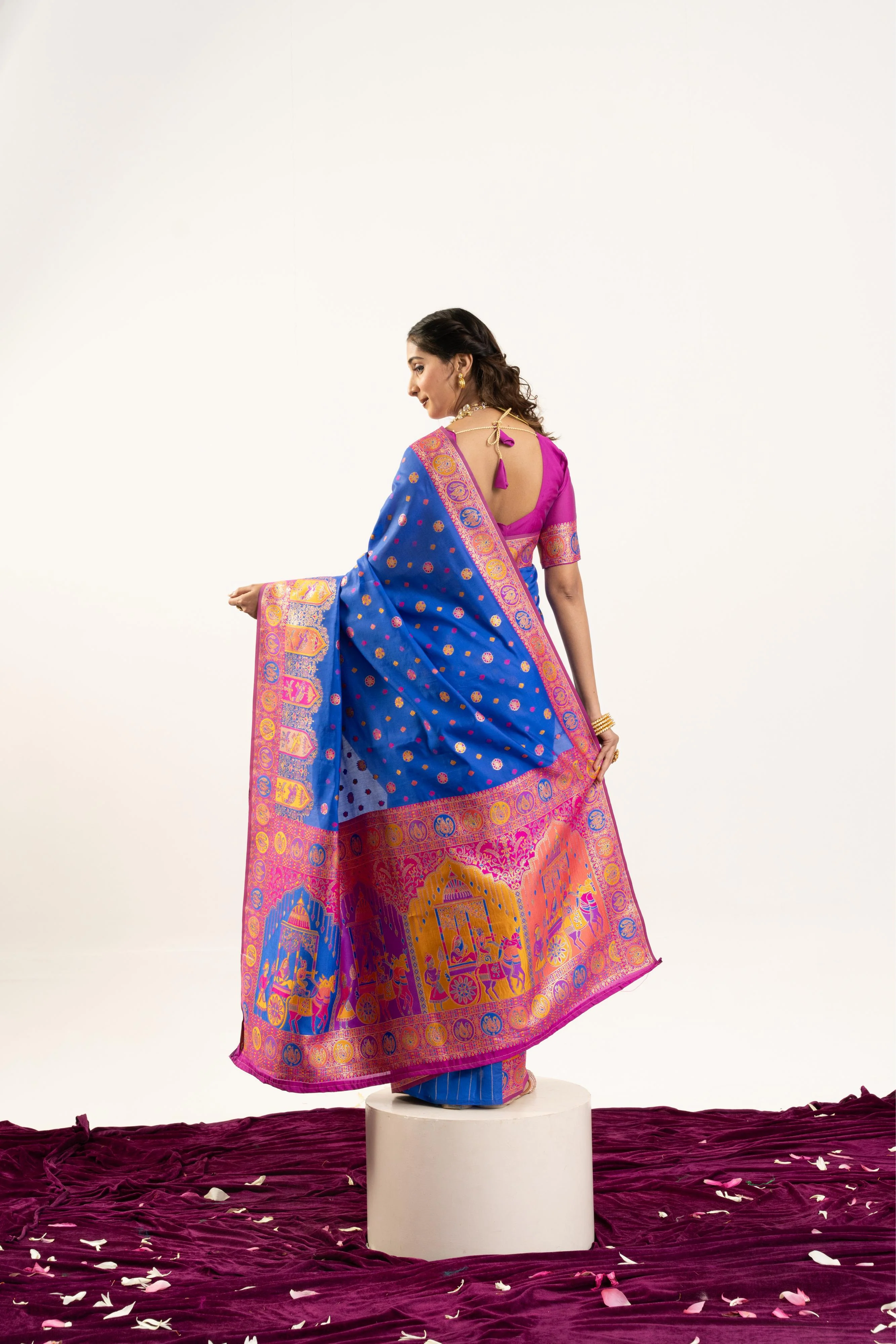 Jyoti Fashion Women's Blue Banarasi Pashmina Soft Silk Zari Woven Saree with Blouse - Image 5